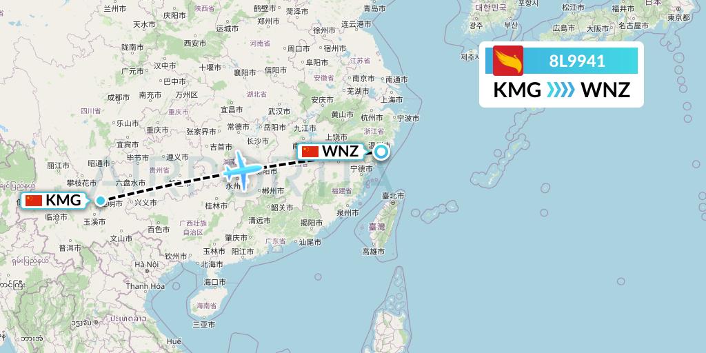 8L9941 Lucky Air Flight Map: Kunming to Wenzhou