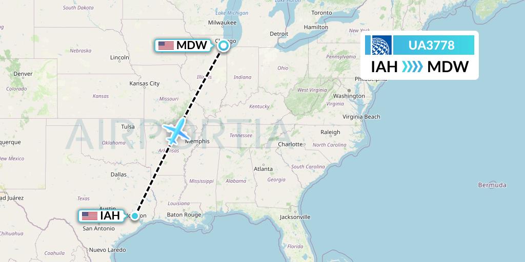 UA3778 United Airlines Flight Map: Houston to Chicago