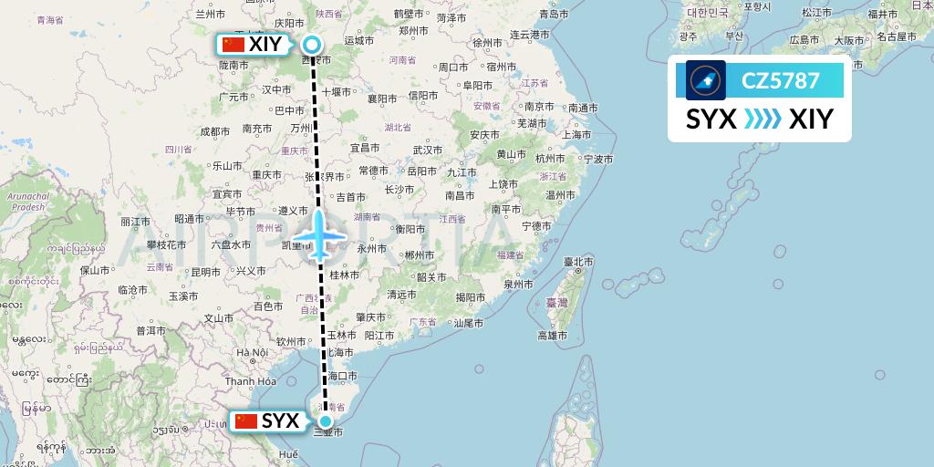 CZ5787 China Southern Airlines Flight Map: Sanya to Xi'an
