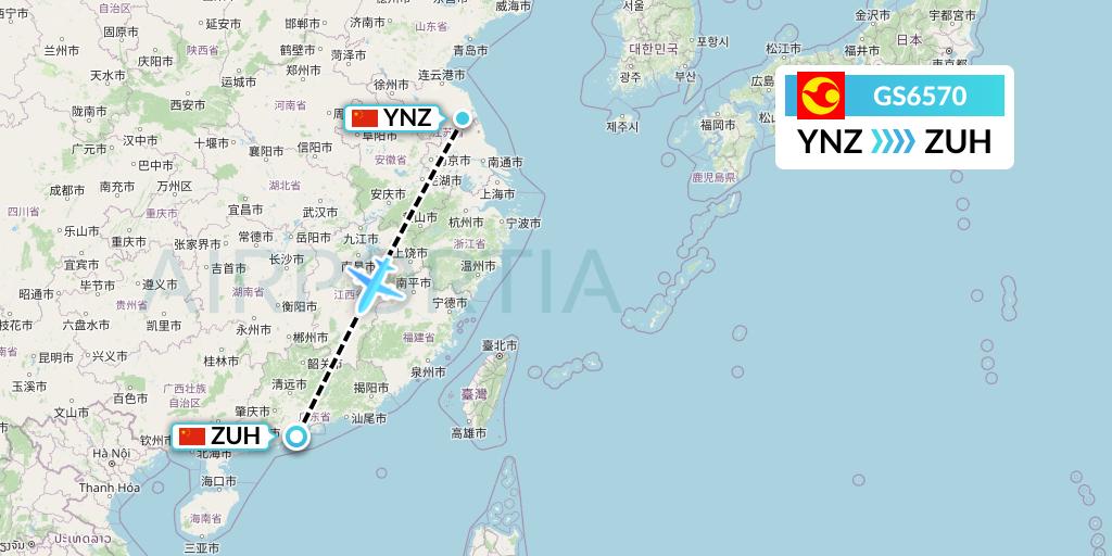 GS6570 Tianjin Airlines Flight Map: Yancheng to Zhuhai