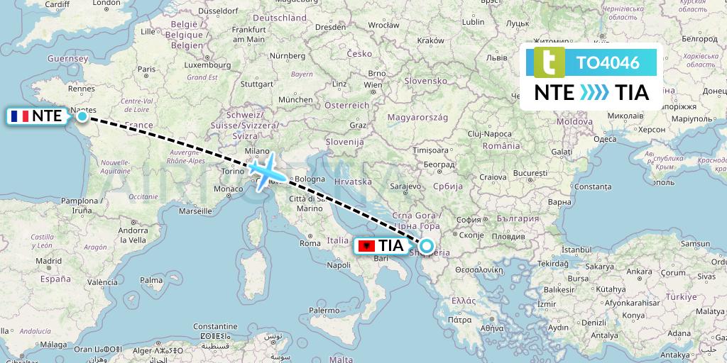 TO4046 Transavia France Flight Map: Nantes to Tirana