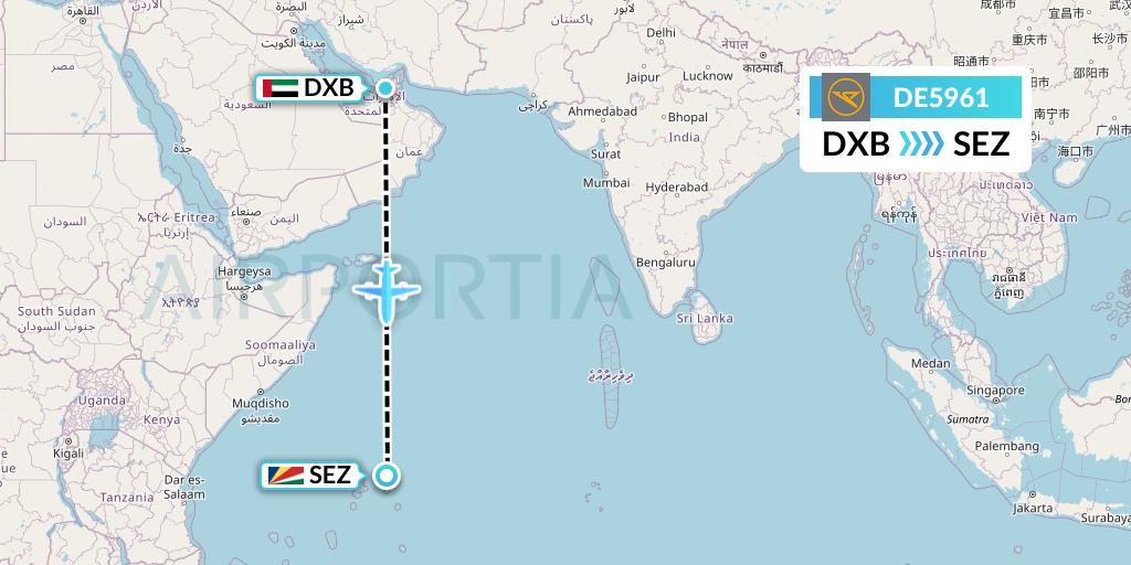 DE5961 Condor Flight Map: Dubai to Victoria