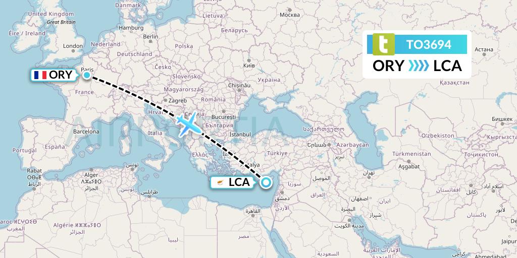 TO3694 Transavia France Flight Map: Paris to Larnaca