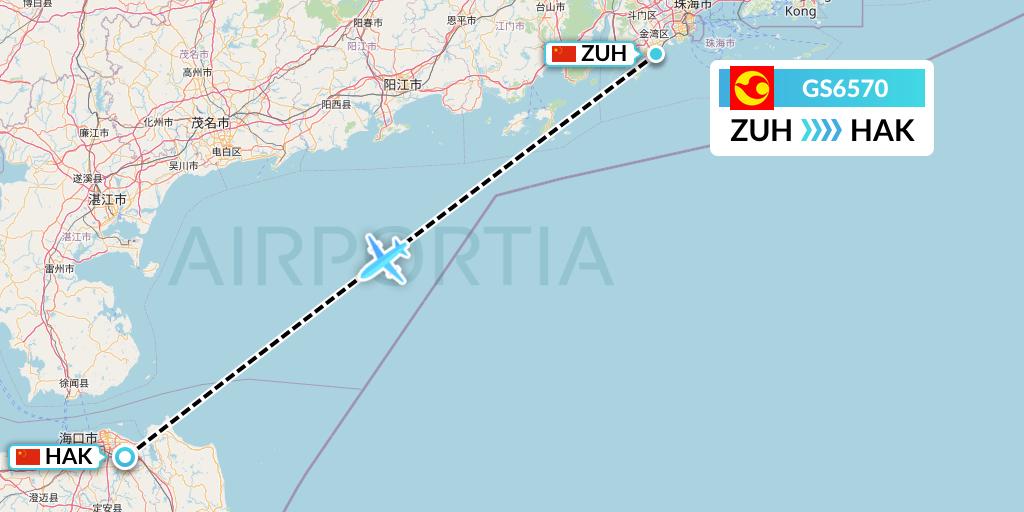 GS6570 Tianjin Airlines Flight Map: Zhuhai to Haikou