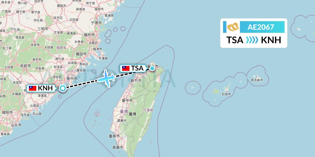 AE2067 Mandarin Airlines Flight Map: Taipei to Kinmen