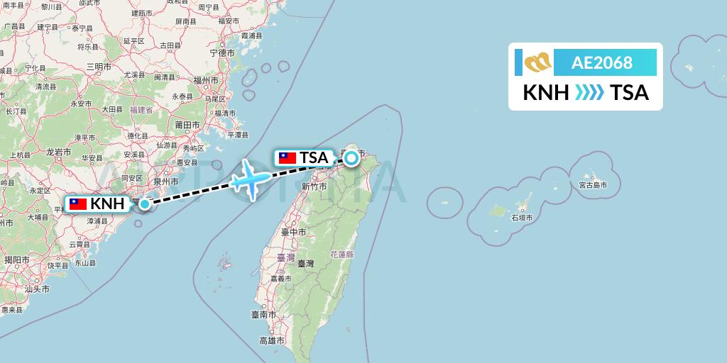 AE2068 Mandarin Airlines Flight Map: Kinmen to Taipei
