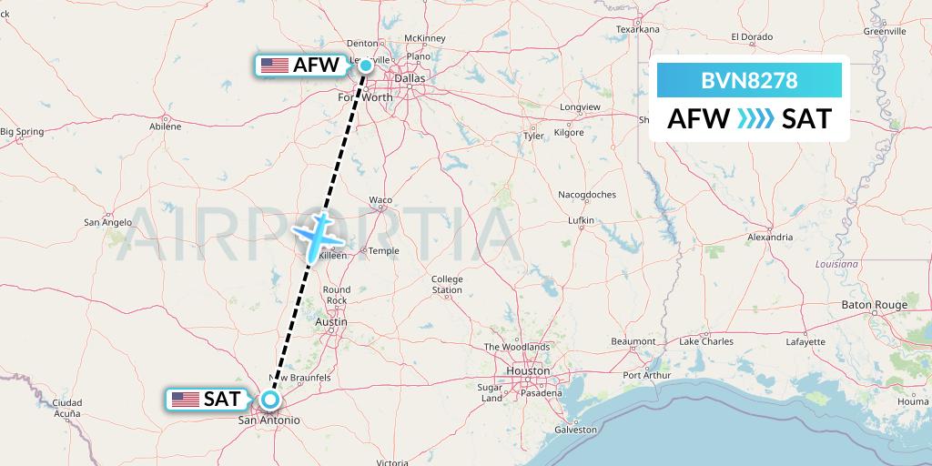 BVN8278 Baron Aviation Services Flight Map: Fort Worth to San Antonio