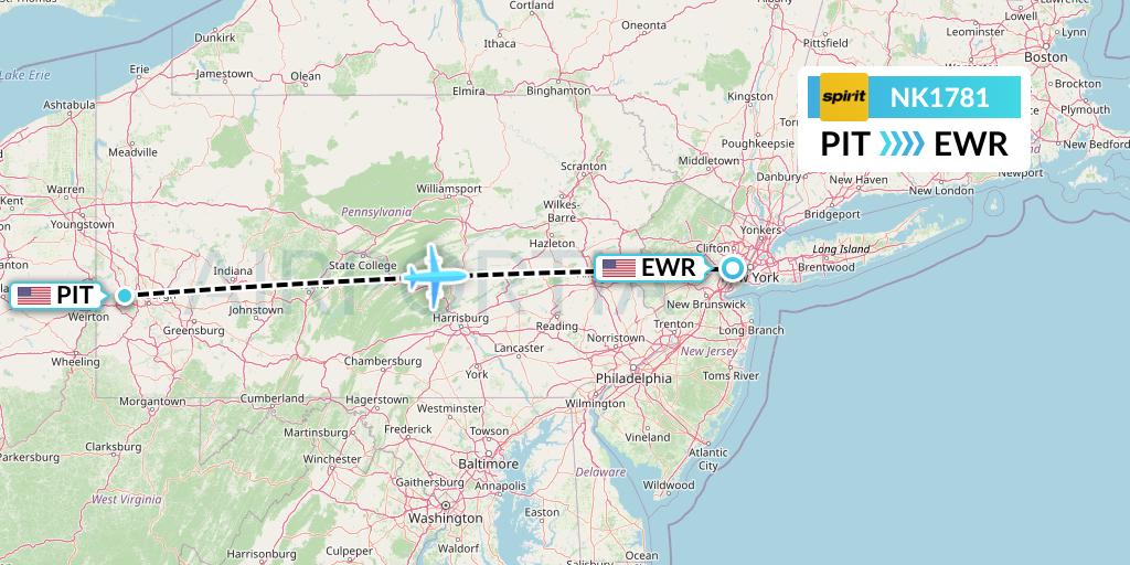 NK1781 Spirit Airlines Flight Map: Pittsburgh to New York