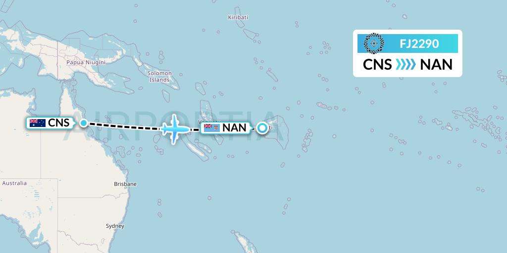 FJ2290 Fiji Airways Flight Map: Cairns to Nadi