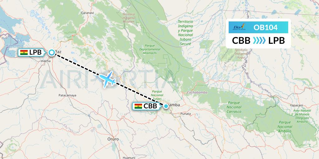 OB104 Boliviana de Aviacion Flight Map: Cochabamba to La Paz