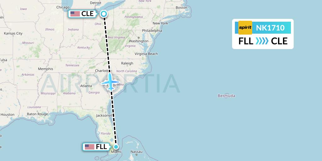 NK1710 Spirit Airlines Flight Map: Fort Lauderdale to Cleveland