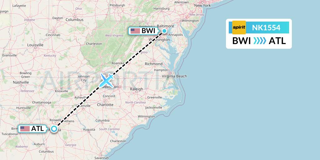 NK1554 Spirit Airlines Flight Map: Baltimore to Atlanta