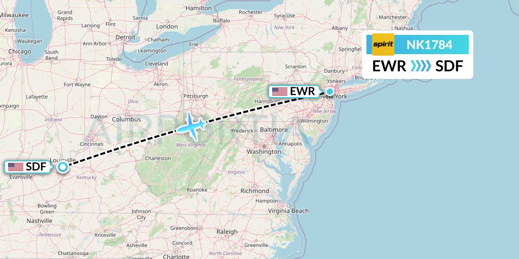 NK1784 Spirit Airlines Flight Map: New York to Louisville