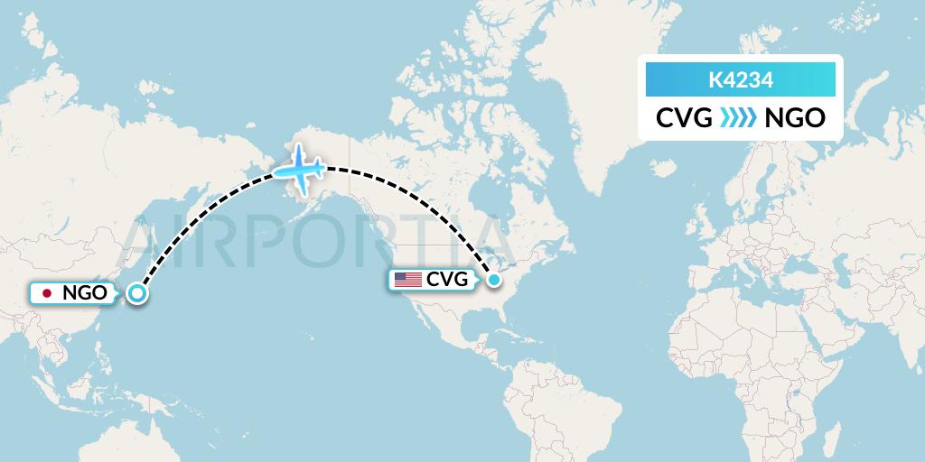 K4234 Kalitta Air Flight Map: Cincinnati to Nagoya