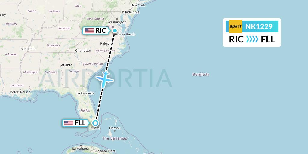 NK1229 Spirit Airlines Flight Map: Richmond to Fort Lauderdale