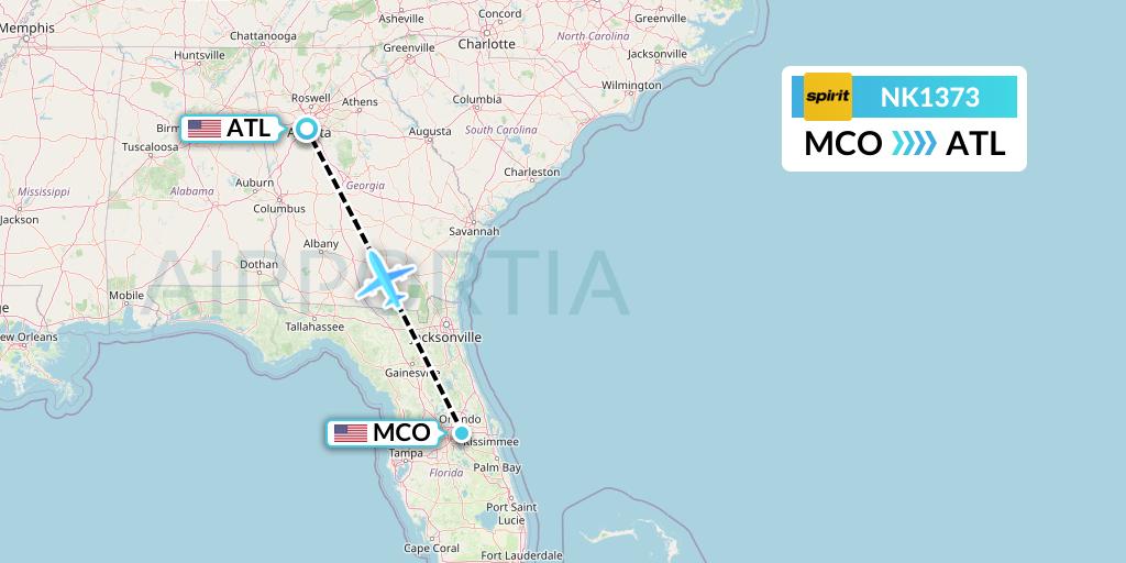 NK1373 Spirit Airlines Flight Map: Orlando to Atlanta