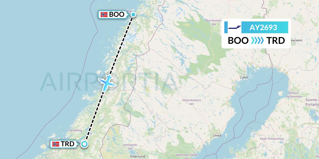 AY2693 Finnair Flight Map: Bodo to Trondheim