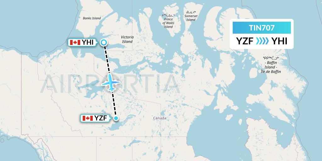 TIN707 Air Tindi Flight Map: Yellowknife to Ulukhaktok