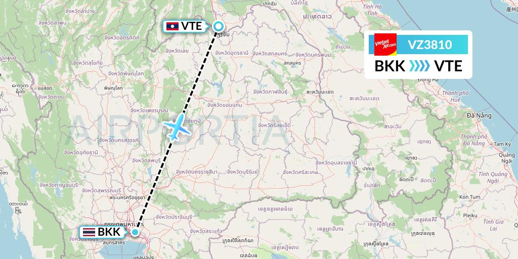 VZ3810 Thai Vietjet Air Flight Map: Bangkok to Vientiane