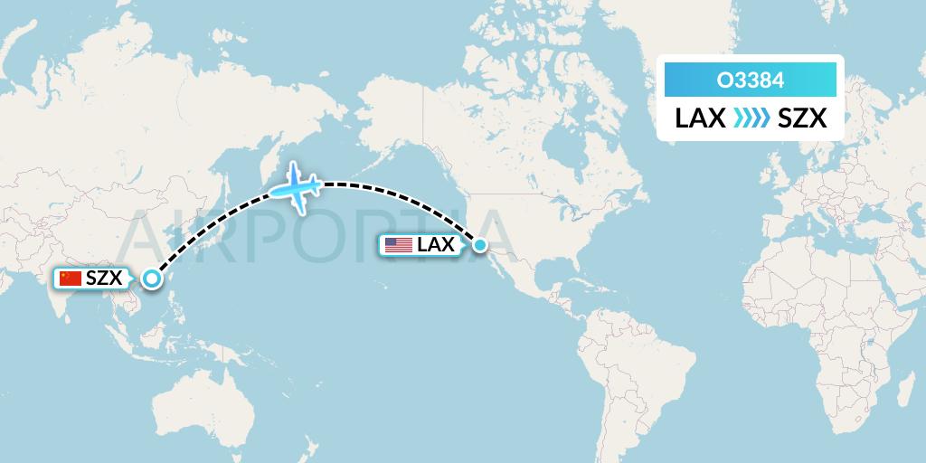 O3384 SF Airlines Flight Map: Los Angeles to Shenzhen