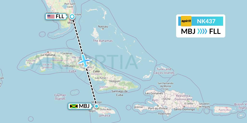 NK437 Spirit Airlines Flight Map: Montego Bay to Fort Lauderdale