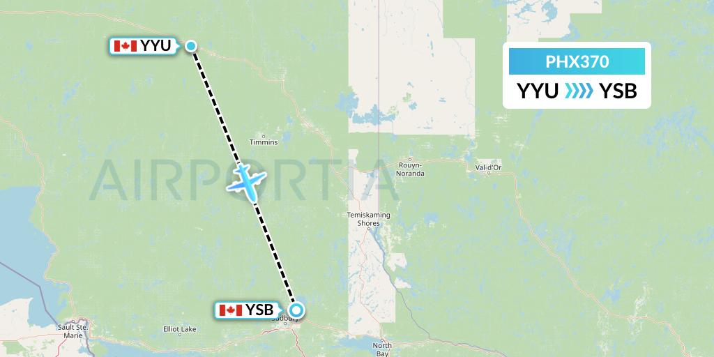 PHX370 SkyCare Flight Map: Kapuskasing to Sudbury