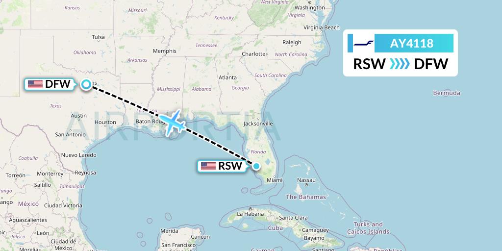 AY4118 Finnair Flight Map: Fort Myers to Dallas