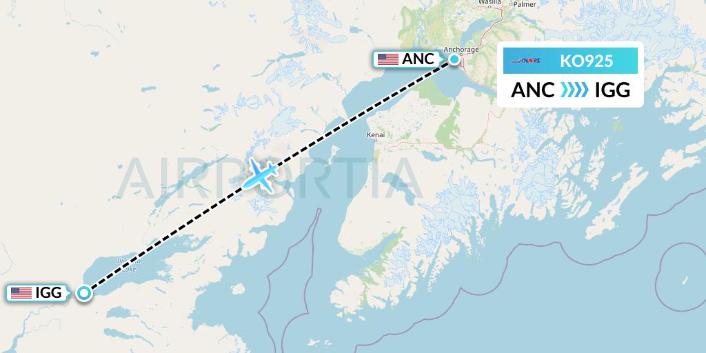 KO925 Komiaviatrans Flight Map: Anchorage to Igiugig