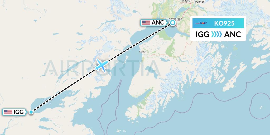 KO925 Komiaviatrans Flight Map: Igiugig to Anchorage