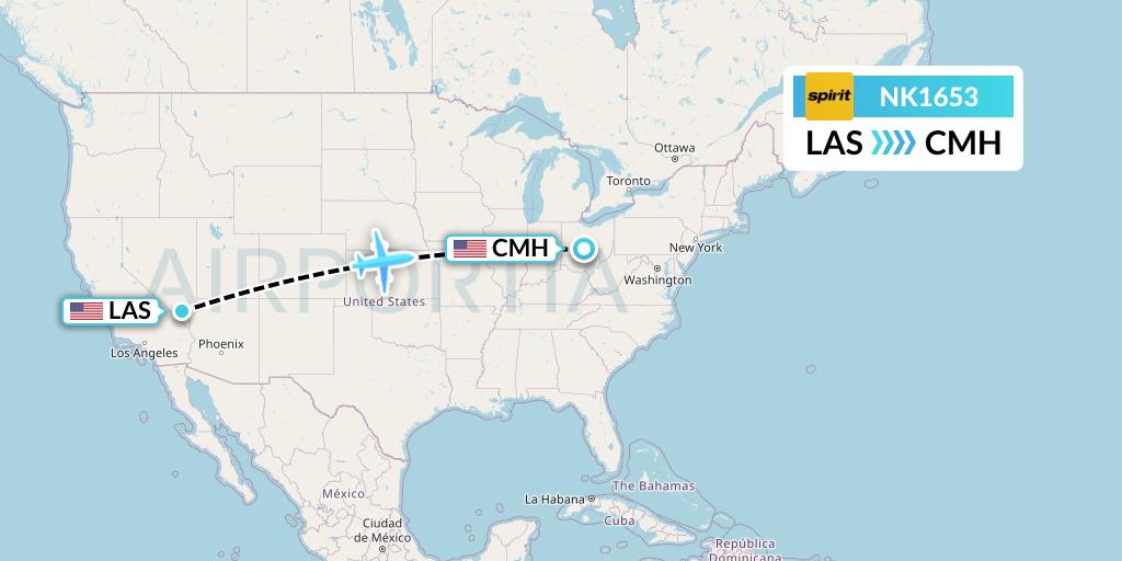 NK1653 Spirit Airlines Flight Map: Las Vegas to Columbus