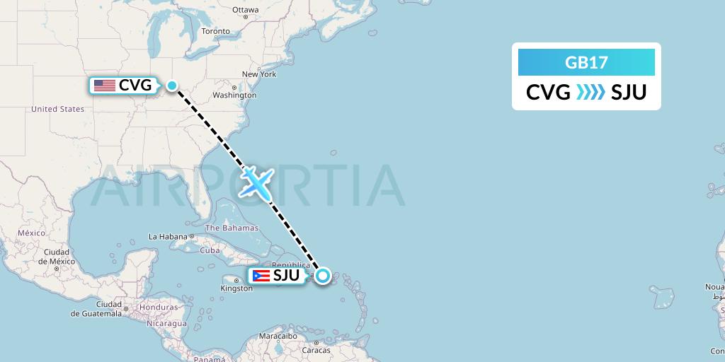 GB17 ABX Air Flight Map: Cincinnati to San Juan