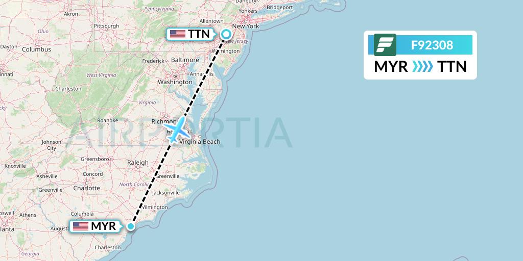 F92308 Frontier Airlines Flight Map: Myrtle Beach to Trenton