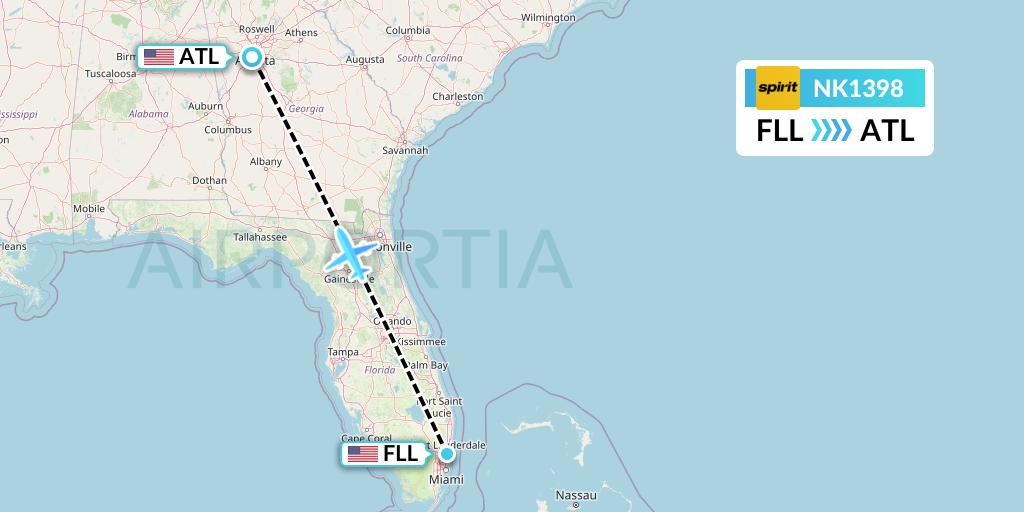 NK1398 Spirit Airlines Flight Map: Fort Lauderdale to Atlanta