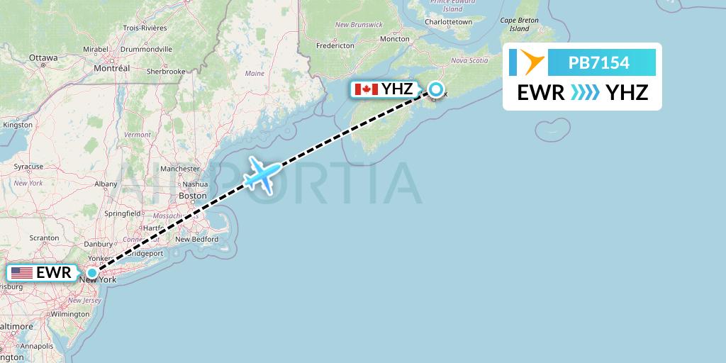 PB7154 PAL Airlines Flight Map: New York to Halifax