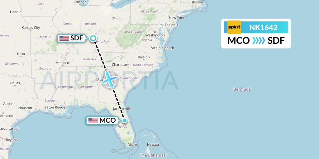 NK1642 Spirit Airlines Flight Map: Orlando to Louisville