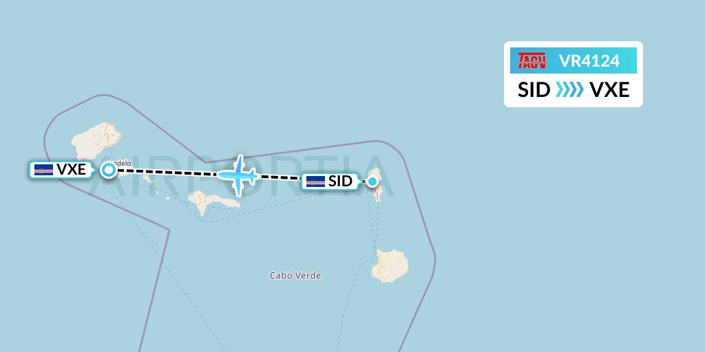 VR4124 TACV Cape Verde Airlines Flight Map: Espargos to Sao Vicente
