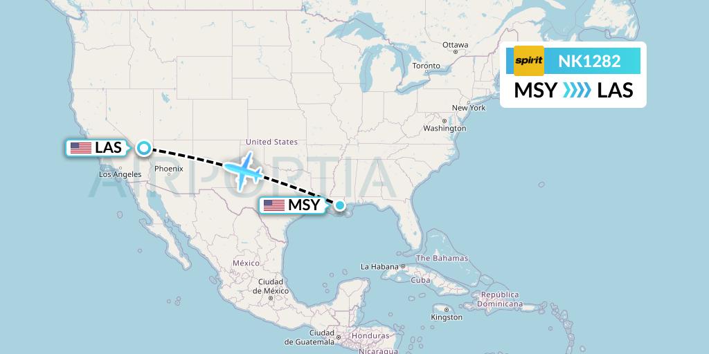 NK1282 Spirit Airlines Flight Map: New Orleans to Las Vegas
