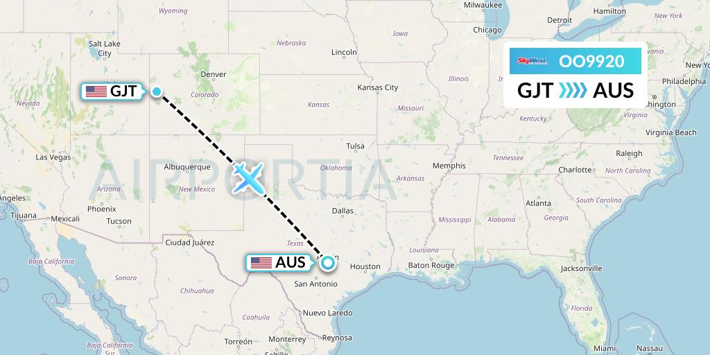 OO9920 SkyWest Airlines Flight Map: Grand Junction to Austin