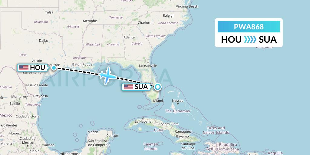 PWA868 Priester Aviation Flight Map: Houston to Stuart
