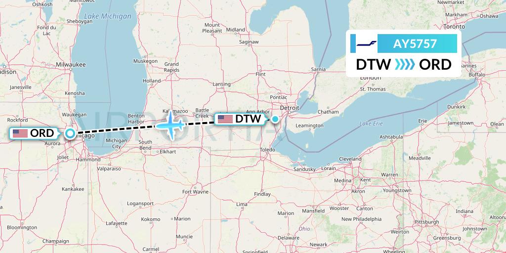 AY5757 Finnair Flight Map: Detroit to Chicago
