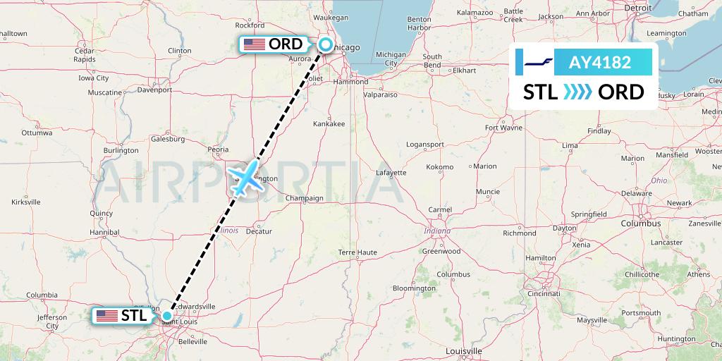 AY4182 Finnair Flight Map: St. Louis to Chicago