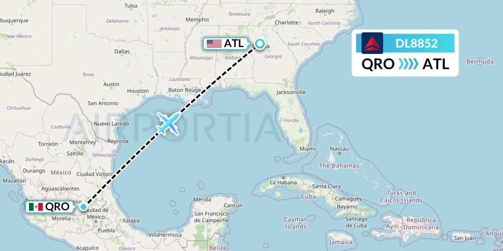 DL8852 Delta Air Lines Flight Map: Queretaro to Atlanta