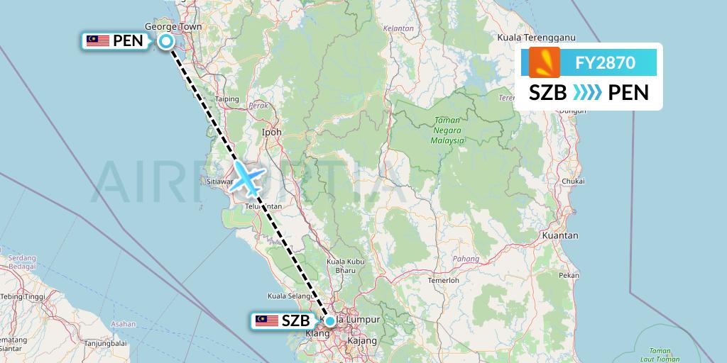 FY2870 Firefly Flight Map: Kuala Lumpur to Penang