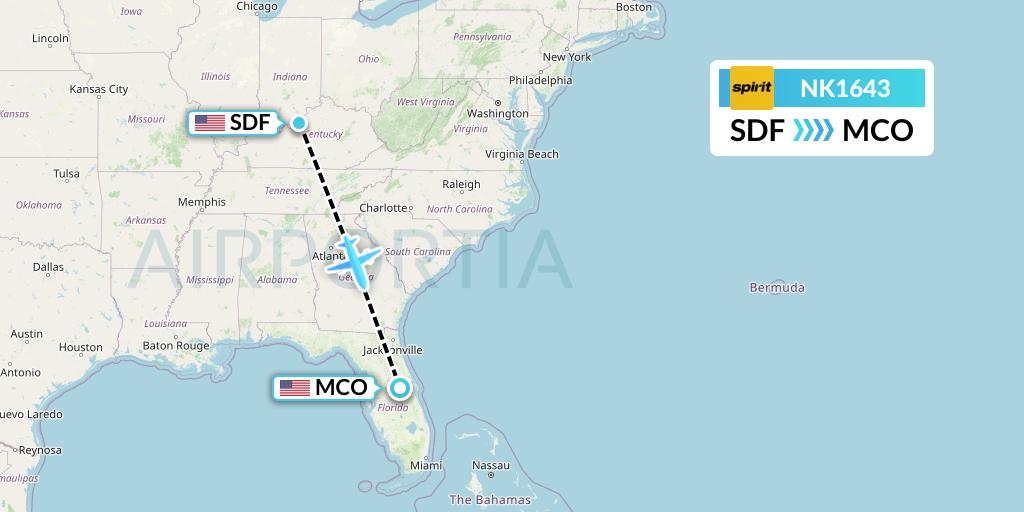 NK1643 Spirit Airlines Flight Map: Louisville to Orlando