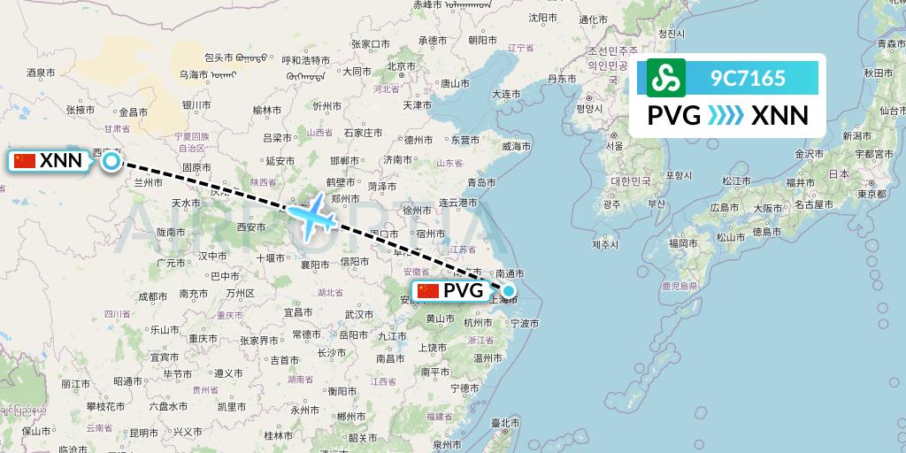 9C7165 Spring Airlines Flight Map: Shanghai to Xining