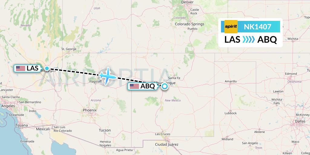 NK1407 Spirit Airlines Flight Map: Las Vegas to Albuquerque