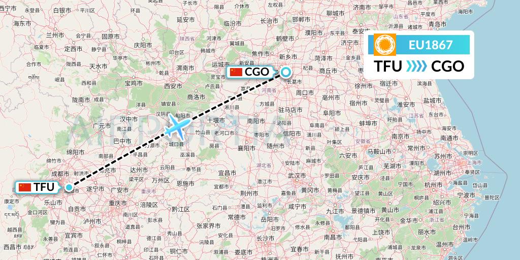 EU1867 Chengdu Airlines Flight Map: Chengdu to Zhengzhou