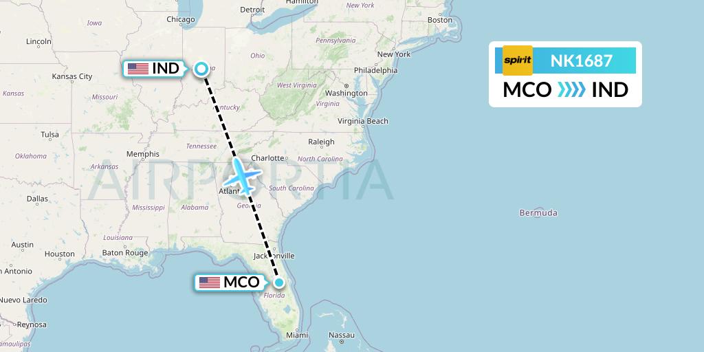 NK1687 Spirit Airlines Flight Map: Orlando to Indianapolis
