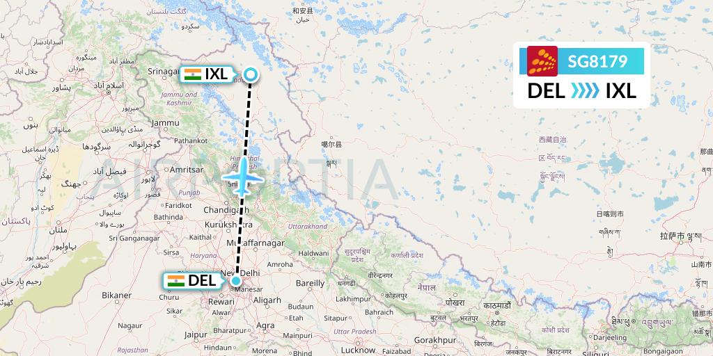 SG8179 SpiceJet Flight Map: Delhi to Leh