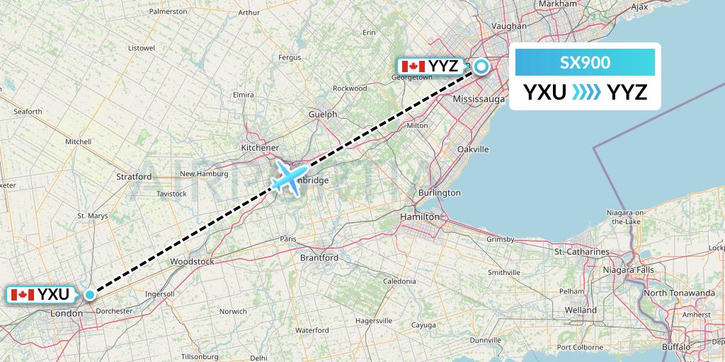 SX900 Flygta Airlines Flight Map: London to Toronto